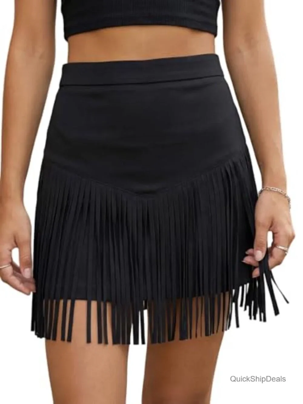 Fringe Cowgirl Mini Skirt High Waisted A Line Faux Suede Party Skirt